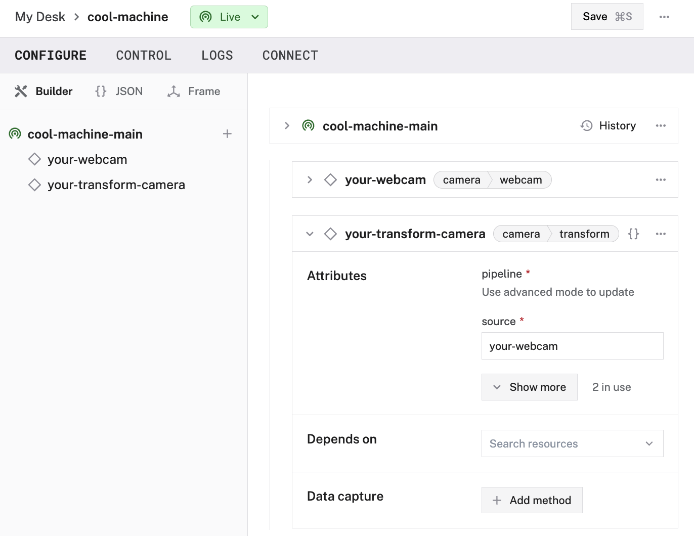 Configuration of an transform view.